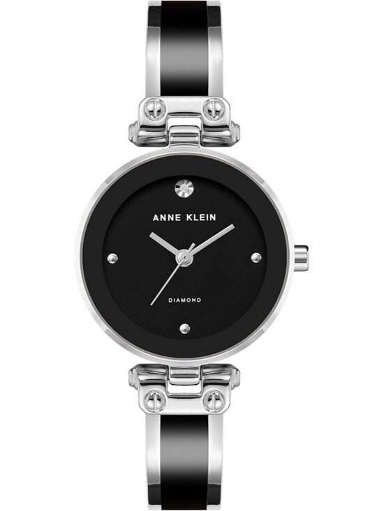 Women\'s Black Silver Analog Quartz Bracelet Genuine Diamond Dial Bangle Watch main image 4